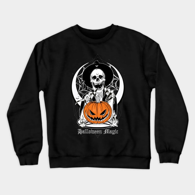 Halloween Magic, Trick or Treat, scary art, pumpkin, skull, bat, horror tshirt Crewneck Sweatshirt by SSINAMOON COVEN